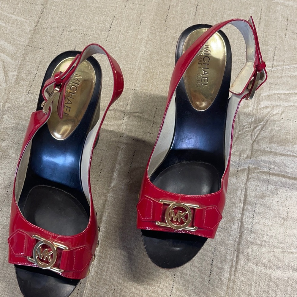 Michael Kors red wedge heels size 7